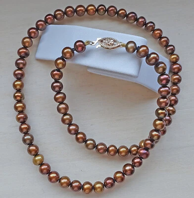 Neu Perlen Collier Kette 14Kt Gold Verschluss Tahiti Braun Traum Lüster ♦️♦️8472 - Bild 1 von 4