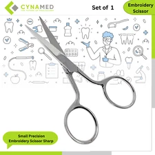 Cynamed Stainless Steel Small Precision Embroidery Scissor Sharp Pointed Tip 4in