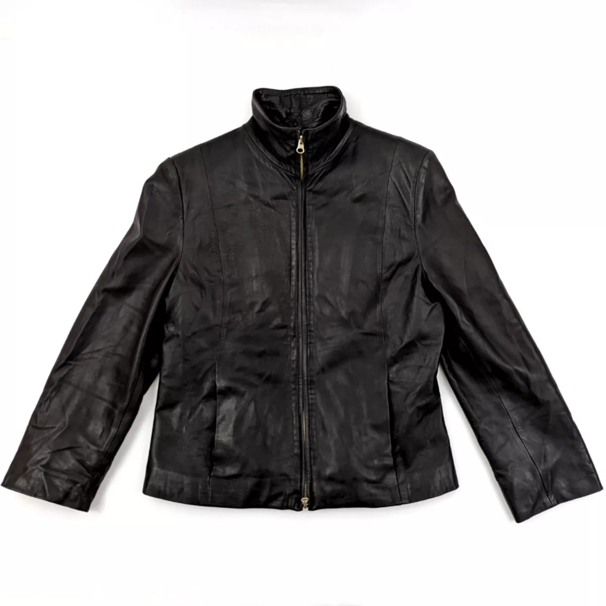 VTG Valentino Leder Fabrik Black Leather Full Zip Jacket Women s