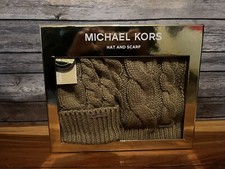 MICHAEL KORS 2 Piece Set Cable Knit Brown Scarf  Hat NEW WITH TAGS