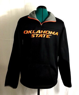 Oklahoma State Section 101 Majestic Black Orange 1/4 Zip Pullover Jacket Size S