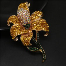 New Yellow Bling Flower AB Rhinestone Crystal Fashion Womens Charm Brooch Pin