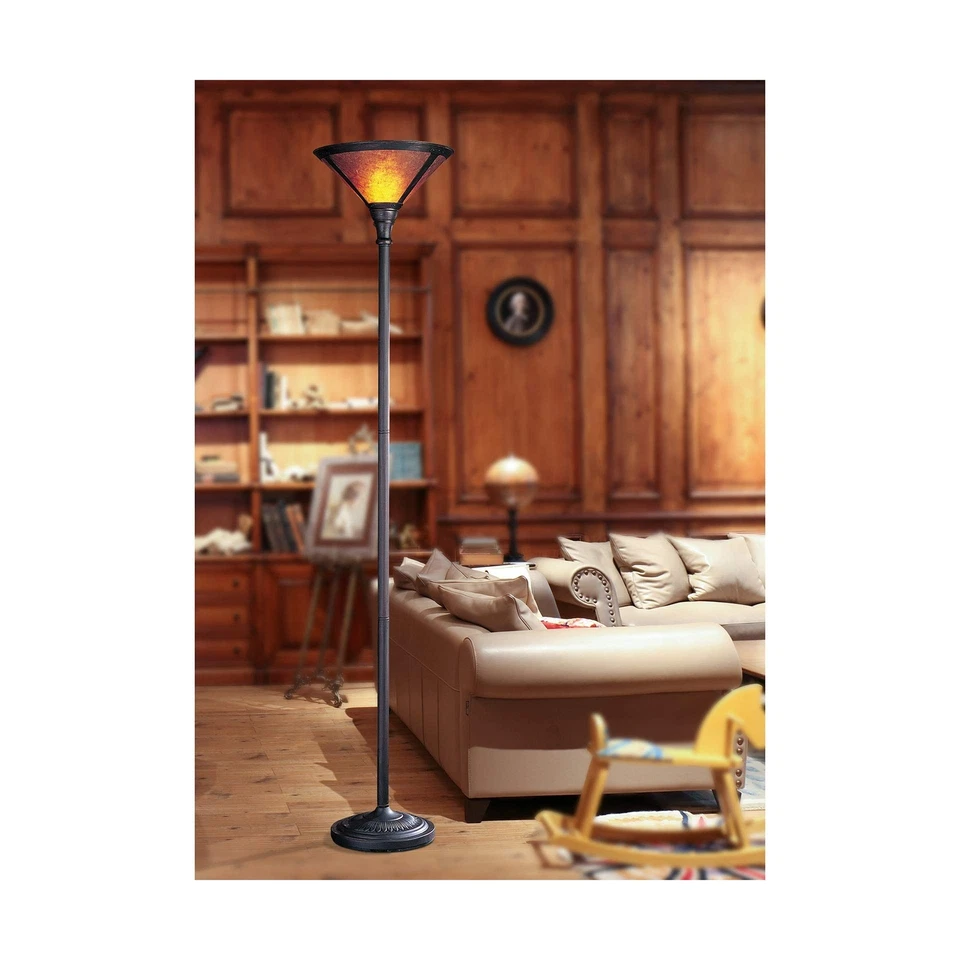 Lámpara de pie BO-469 con pantallas de vidrio de mica, acabado óxido bronce antiguo, 23,5x16... Foto 2 de 2