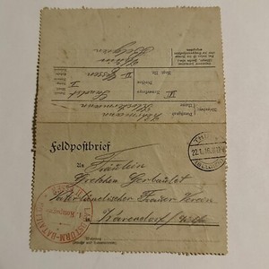 WW1 German 1916 Postmarked Feldpost Military Letter