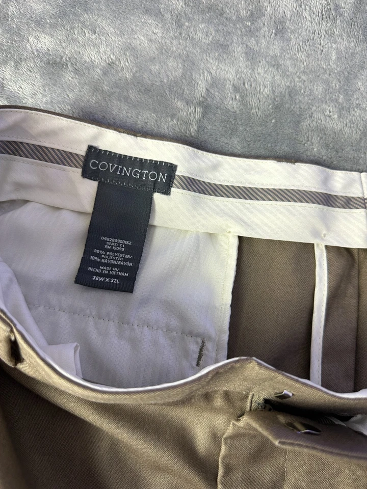 Covington Pants Mens 36x32 Khaki Chino Flat Front Polyester Beige Brown Casual - Image 3 of 4
