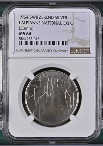 1964 Switzerland Silver Lausanne National Expo (33mm) - NGC MS 64
