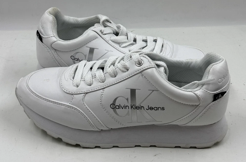 Calvin Klein Jeans Mujer Tenis Talla 8M Cuero Blanco Informal Zapatos con Cordones Foto 2 de 4