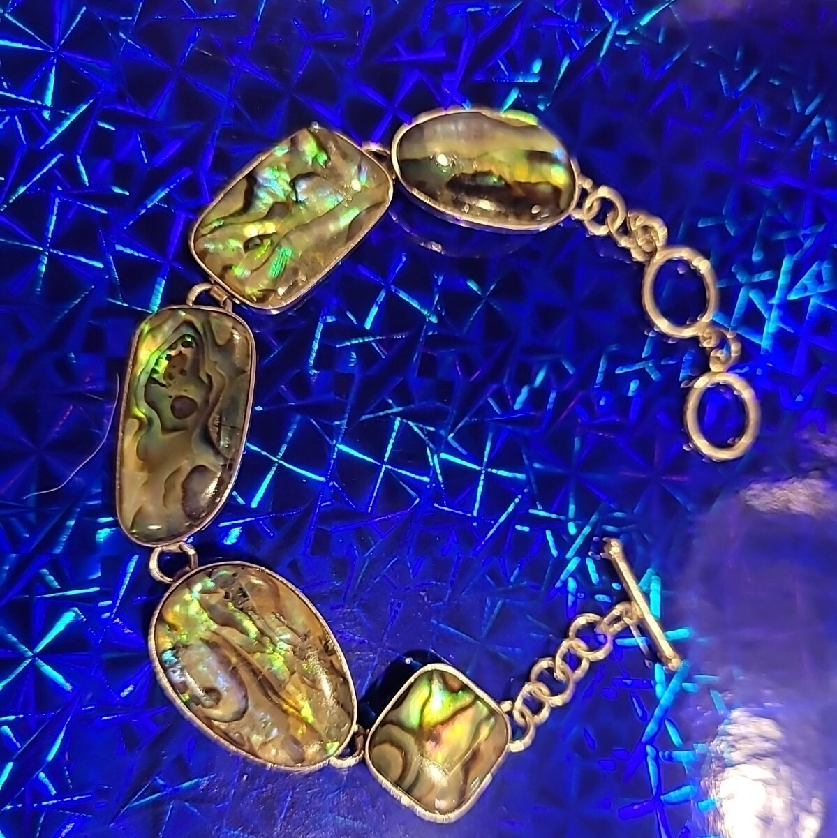 Sterling Silver Abalone Link Toggle Bracelet LUC … - image 3