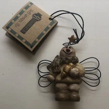 Suzi Skoglund Blossom Bucket Figurine Snowman Angel Wire Wings Holding Shell