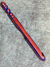 Hand carved Blue  Red Wood YARN CROCHET HOOK size P