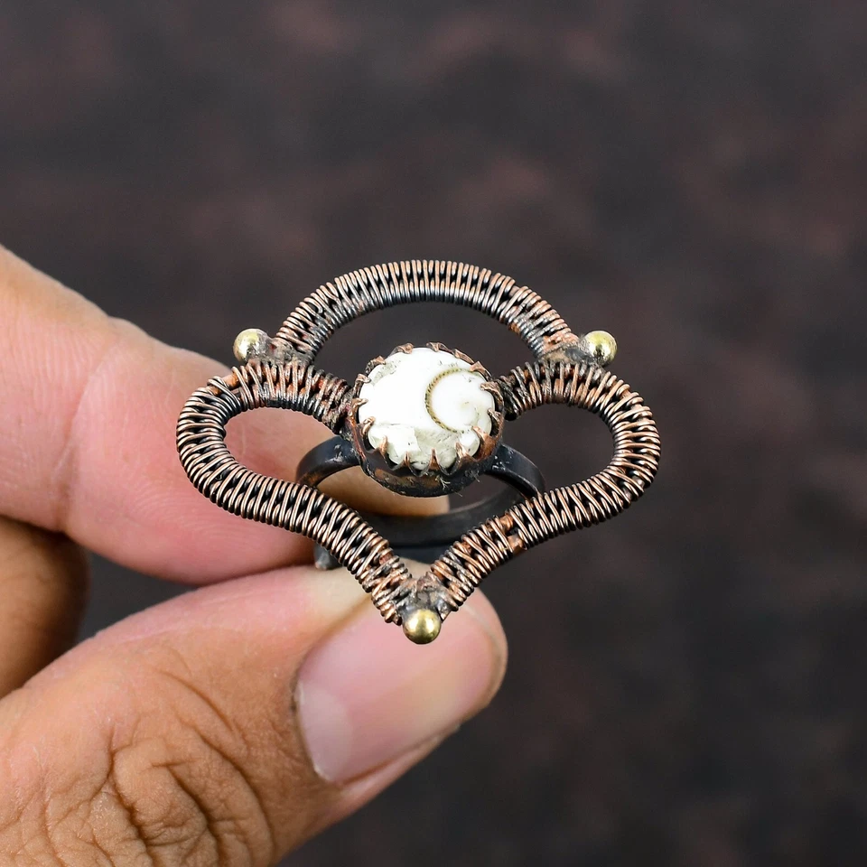 Oferta de Pascua Cobre Natural Shiva Ojo Apilable Alambre Envuelto Anillo Joyería Foto 2 de 4