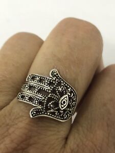 Vintage-Hamsa-Hand-of-God-Filigree-925-Sterling-Silver-Size-8-Ring