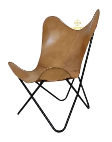 Hierro Marco Silla Salón – Hecho a Mano Piel Marrón Mariposa Relajante PL2-241 - Imagen 2 de 6