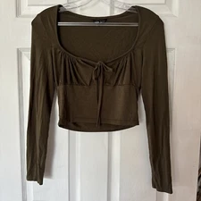 Shein Womens Crop Long Sleeve Dark Green Crop Top Size Small, EUC