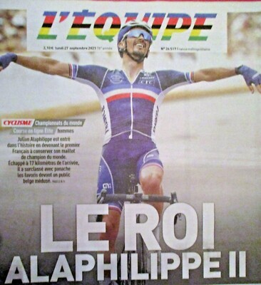 L'EQUIPE Julian ALAPHILIPPE champion du monde de cyclisme 2021