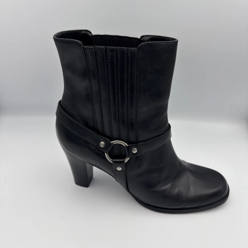 Botas de tacón de cuero negras NINA para mujer, media pantorrilla, talla US 10 Foto 3 de 4