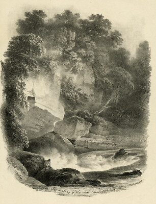 Antiker Druck-TOPOGRAPHIE-NIDD-RIVER-YORKSHIRE-FRÜHE LITHOGRAPHIE-Nicholson-1821