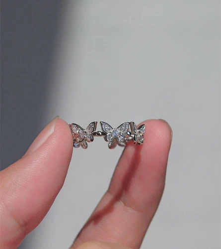 Lindo anillo ajustable de plata de ley 925 con mariposa de cristal para mujeres niñas regalos - Imagen 18 de 25
