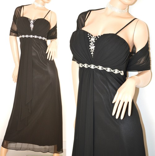 ABITO LUNGO NERO donna VESTITO SETA elegante CERIMONIA party STOLA da sera  1X | eBay
