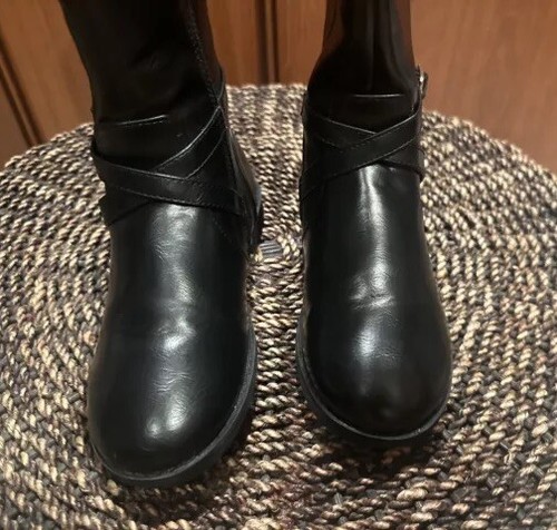 Kinder Place Mädchen hohe Stiefel schwarz mit Schnalle Größe 1 seitlicher Reißverschluss Kunstleder - Bild 3 von 18