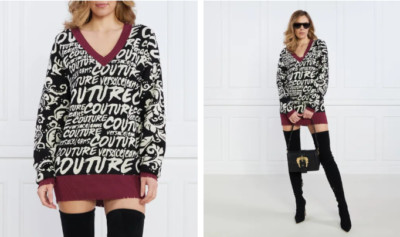 Versace Jeans Couture Logo Brush contrast jacquard sweater sz M NWOT $499