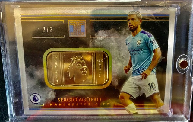 2019-20 Impeccable Premier Soccer Logo 14K Gold Metal SERGIO AGUERO MAN CITY 2/3