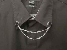 935 Argentium Silver Sparkling Deep Black Onyx With Tassel Chain collar clip