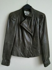 Reiss Khaki Leather Biker Snake Effect Jacket Size 6 Us 2 Rarely Worn