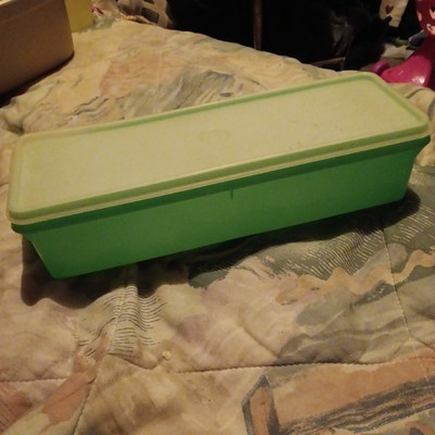 Vintage 12.5'' Long Green TUPPERWARE #892-9 Celery Vegetable Crisper with Lid
