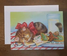 Paper Magic Group Christmas card, kitten sleeping waiting for Santa Christmas