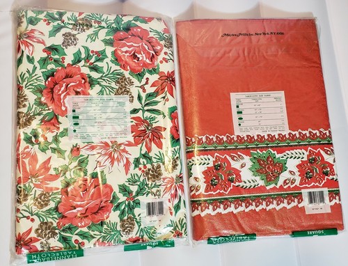 NIP* 2 Vintage Style square 52" X 52in. Christmas Vinyl, Flannel Tablecloths - Picture 4 of 6