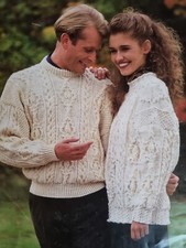 KNITTING PATTERN Ladies/Mens Aran Cable Jumper Round & Ribbedneck 30- 44" (970)