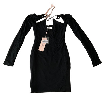 Princess Polly Long Sleeve Mini Dress Womens Size 2 Black Stretch Square Neck