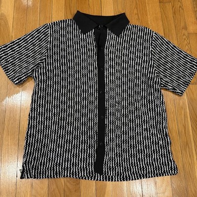Rag & Bone Payton Crochet Shirt XL Button Black White Short Sleeve Lightweight