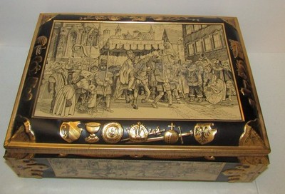 VTG. E. OTTO SCHMIDT LESBKUCHEINFABRIK NURNBERG GERMANY HINGED TIN BOX (16.5'')