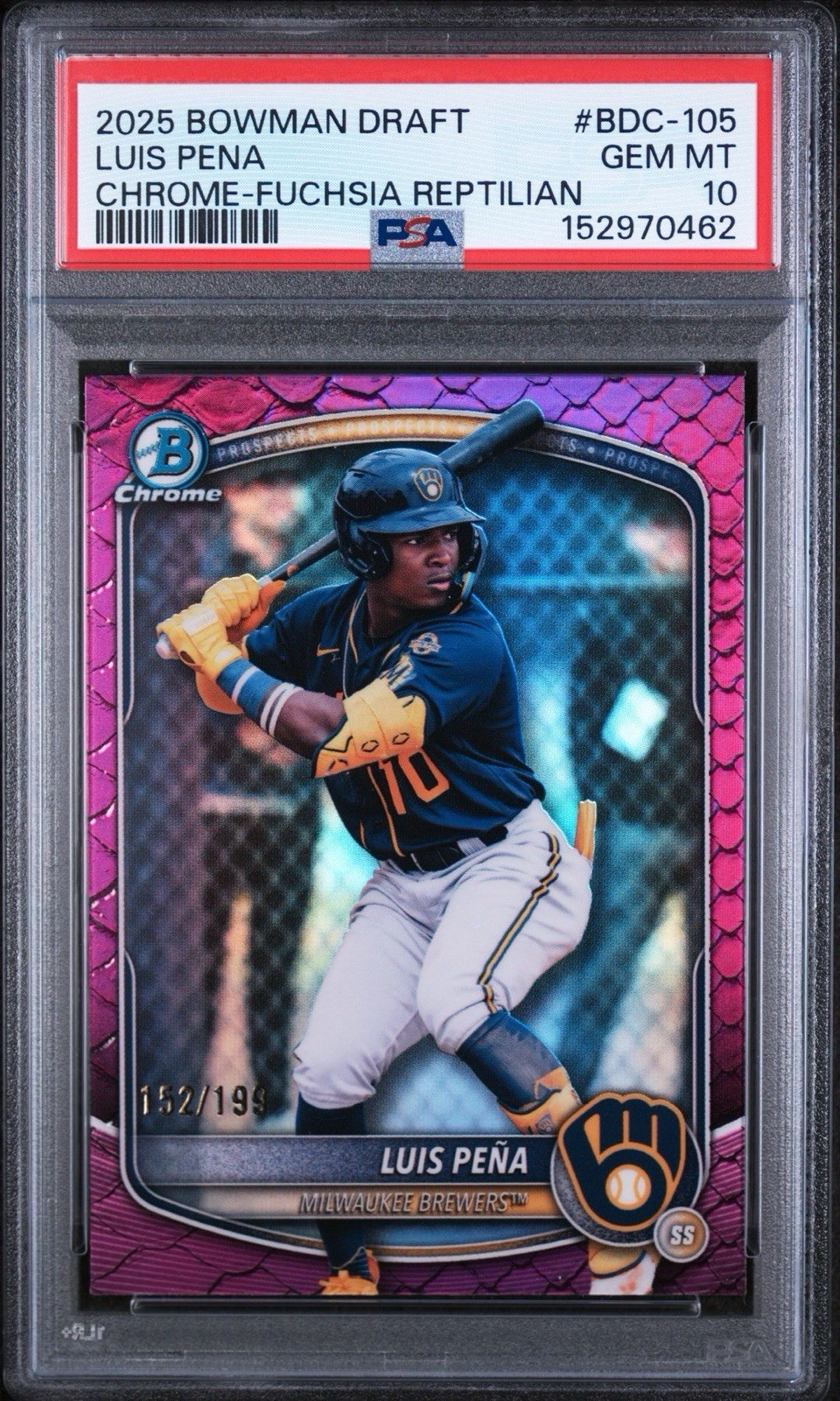 2025 Bowman Draft Chrome Luis Pena Chrome Fuchsia Rep Refractor GM PSA-10  POP-1