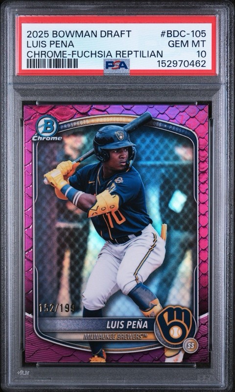 2025 Bowman Draft Chrome Luis Pena Chrome Fuchsia Rep Refractor GM PSA-10 POP-1