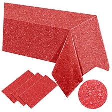 3 Pcs Sparkly Tablecloths Disposable, 54" x 108" Valentine Table Cloths, Red