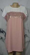 SHEIN White Salmon Pink Dress Medium 6 Paillettes at Bust Slight Cap Sleeve