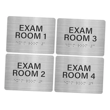 Exam Room Number 1-4 Signs 6" x 8" with Braille and Silver/Black-Exam Room 1-4