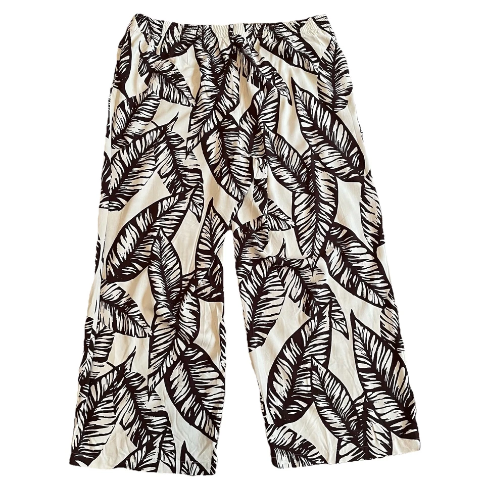 J Jill Silky Soft Wide Leg Pants Size 2XL Palm Tropical Rayon Brown Cream - Image 3 of 4