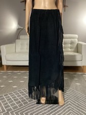 Vintage Arella Black Suede Leather Fringe Western Boho Skirt Women's XL