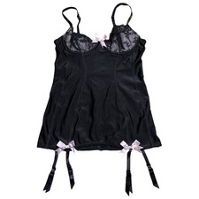 Victoria's Secret Bustier Corset Bra Longline Black Pink Bow Coquette Y2K 34B