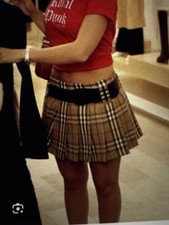 Burberry London Pleated Wool Mini Skirt original belt US 10 brown