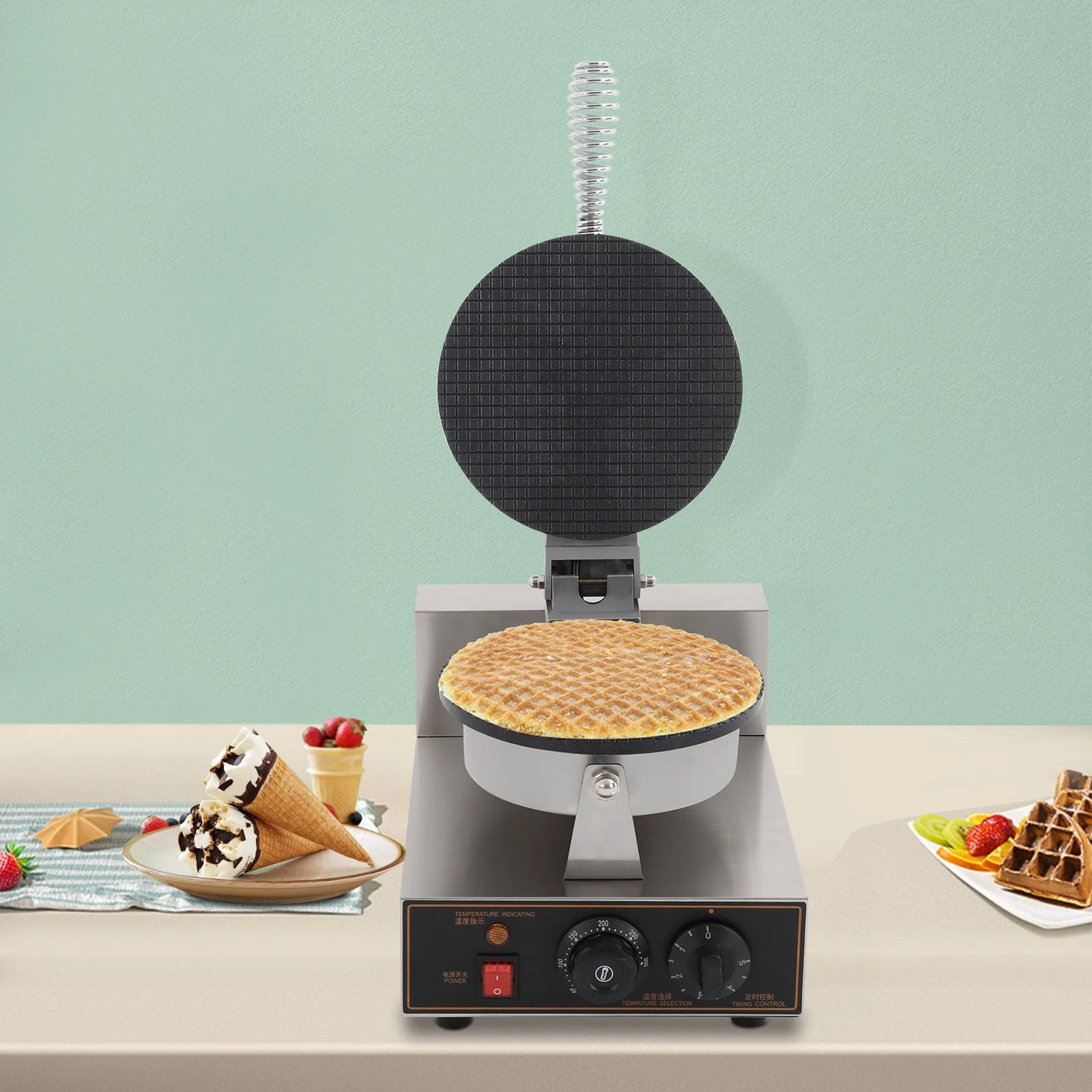 110V Electric Waffle Cone Maker for Commercial Use, 1200W Egg Roll Machine