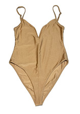 House of Harlow Shimmer Brown Gold Bodysuit Balletcore Top Lined Size Medium
