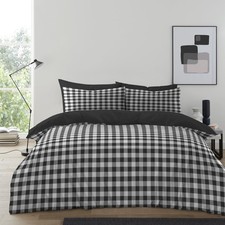Image of Gingham Moor Check Reversible Microfibre Duvet Cover Pillowcases Bedding Set