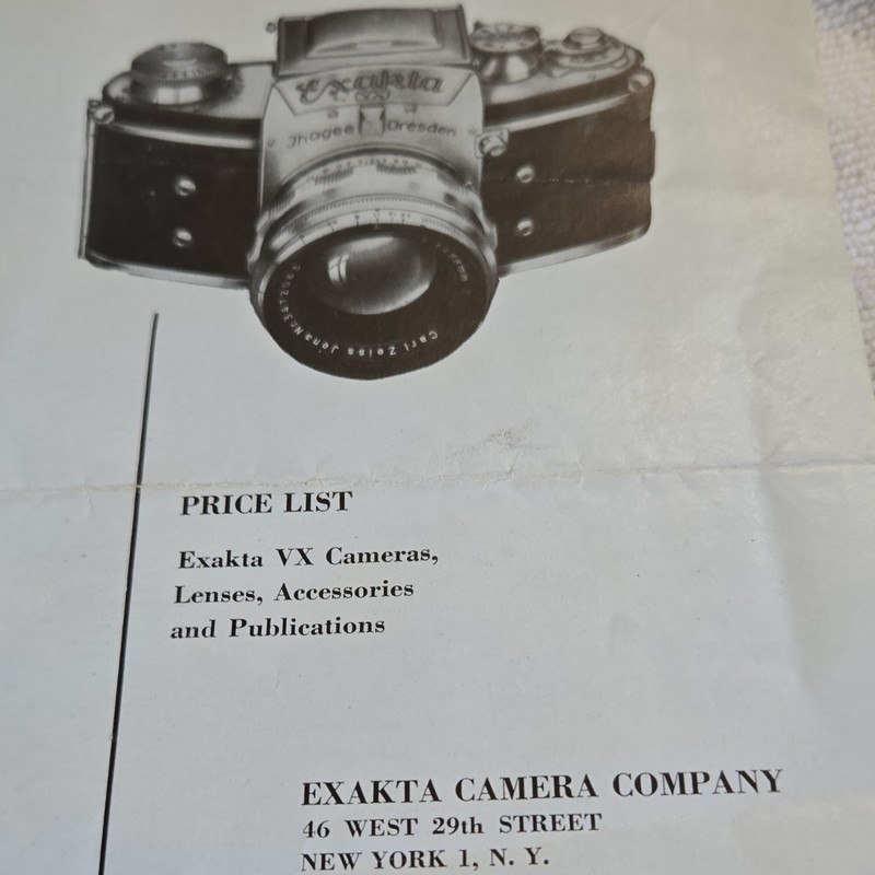 Exakta VX Camera Company NY Price List Cameras Lenses Accessories Publications