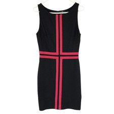 TART Black Sheath Dress Pink Stripe Accent Sleeveless Size S Scoop Neck