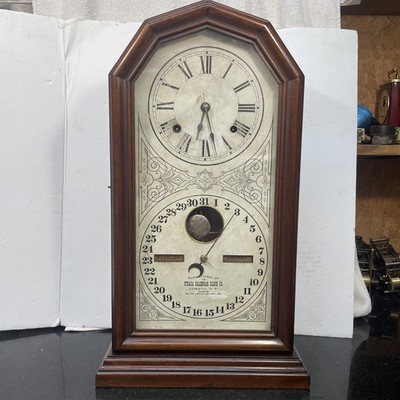 Ithaca Number 11 Octagon Double Dial ￼ Calendar Clock All Original With Pendulum
